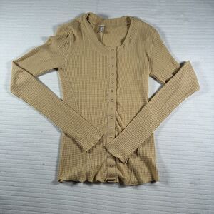 Free People Women’s Small Waffle Knit Thermal Top Snap Button Front Long Sleeve